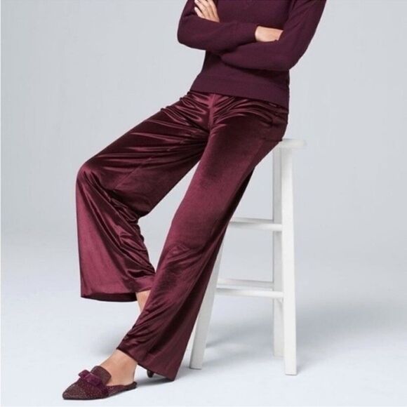 White House Black Market Liquid Velvet Wide Leg Pant Cabernet Size Small - Picture 1 of 11